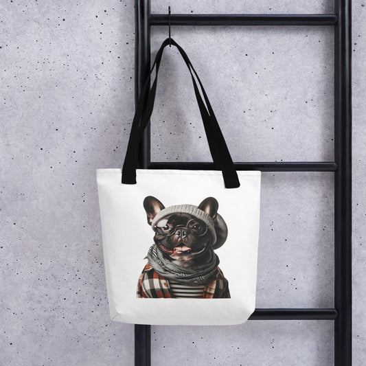 Hipster French Bulldog Tote Grocery Bag